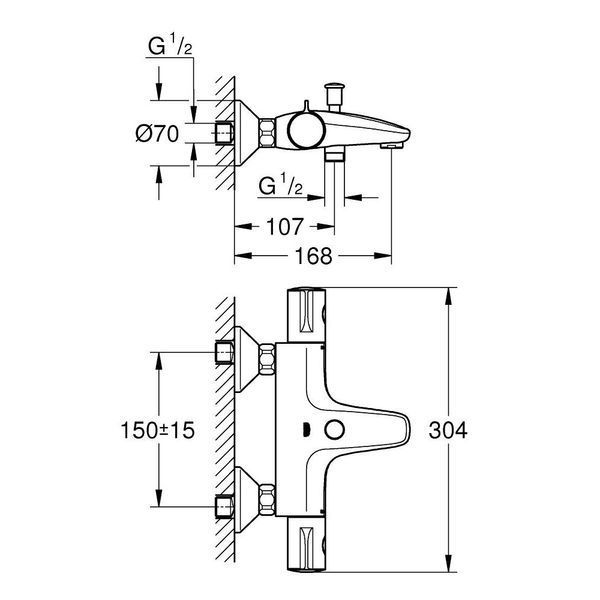 Grohtherm 800 Змішувач для ванни з темостатом 1/2 , настінний монтаж Grohe34567000 34567000 фото