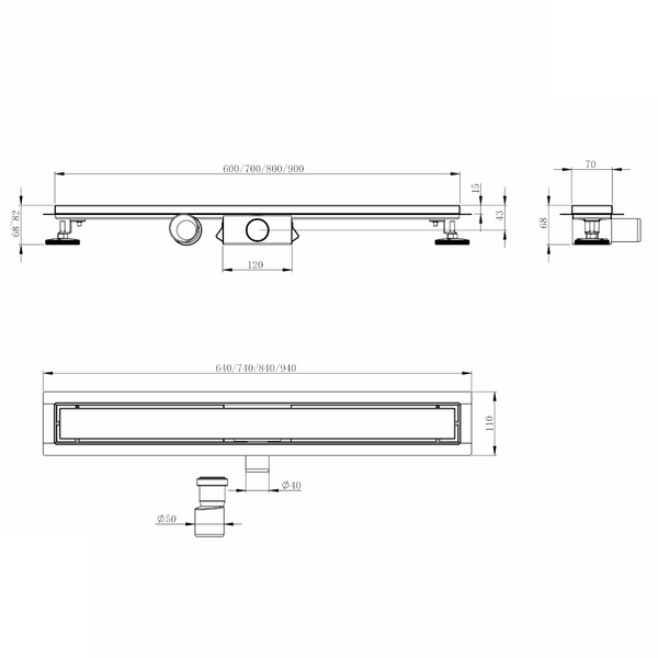 i-FLOW S трап 80см лінійний, сухий затвор, решітка під плитку, Imprese d44800S13 d44800S13 фото