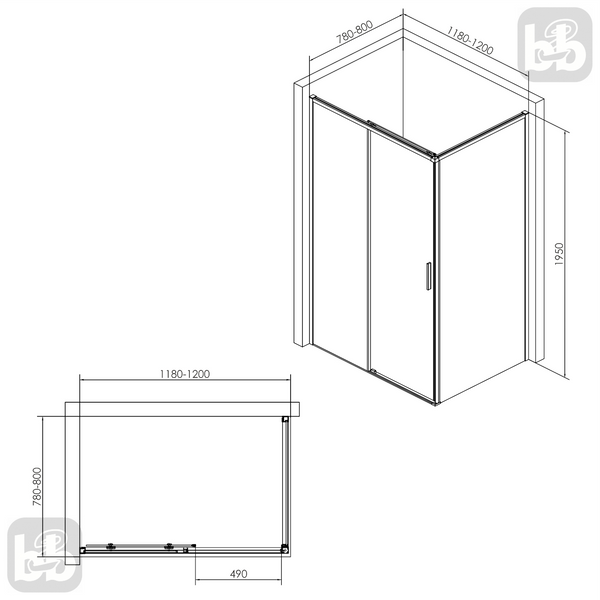 Чорна Душова кабіна 120 х 80 душовий кут Imprese OSSER s6400601TR 95153 фото