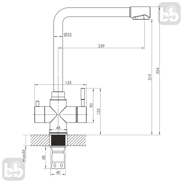 Imprese ARGO-S (сталь). Змішувач для кухні, на 2 води (239x319/35). f03409016JS f03409016JS фото