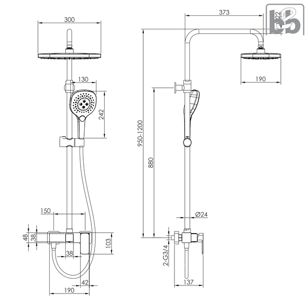 Imprese BILOVEC чорний матовий. Душова система Колона: 95-120/30/13. t030S00910SP 83982 фото