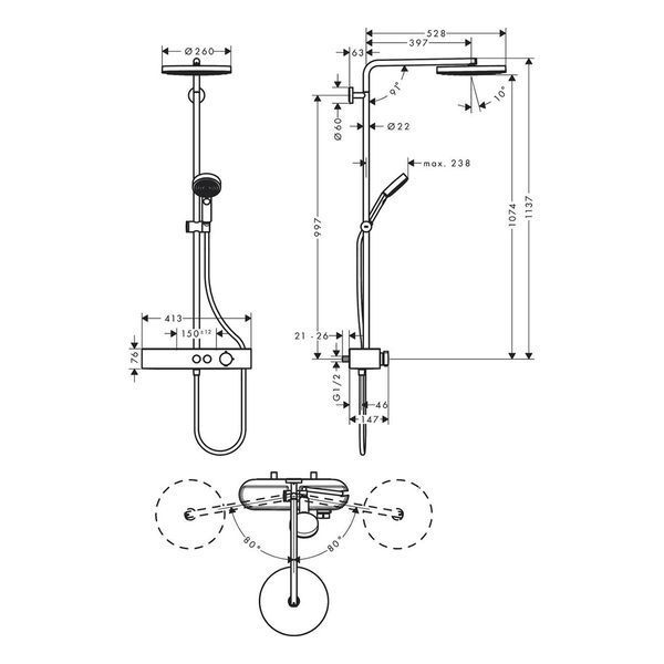 PULSIFY Showerpipe душова система 260 з термостатом HANSGROHE 24220000 24220000 фото