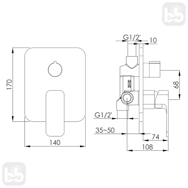Imprese Bilovec (хром). Змішувач прихованого монтажу, на 2 виходи (к35; латунь). f04600901SQ f04600901SQ фото