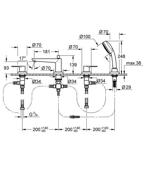 BauLoop Змішувач двовентильний на борт ванни з душем, хром GROHE 2511900A 2511900A фото