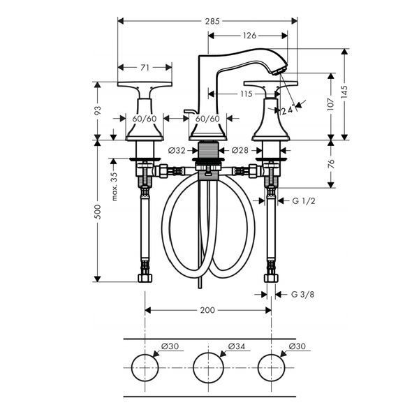 Metropol Classic Змішувач для раковини, двувентильний (хром/золото) HANSGROHE 31306090 31306090 фото