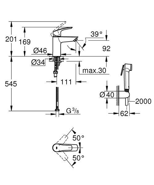 EUROSMART NEW змішувач для умивальника з гігієнічним душем Grohe 23124003 23124003 фото