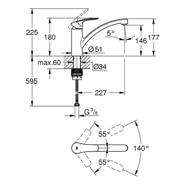 Змішувач для кухні GROHE EUROSMART NEW 33281003, хром Grohe33281003 33281003 фото