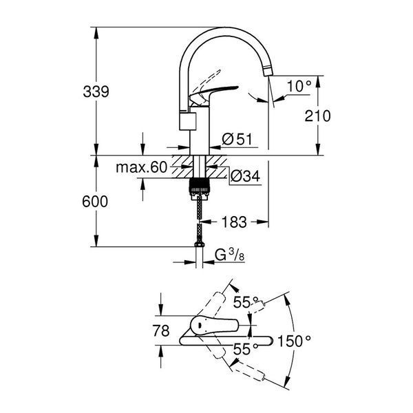 Змішувач для кухні GROHE EUROSMART NEW 33202003, хром Grohe33202003 33202003 фото