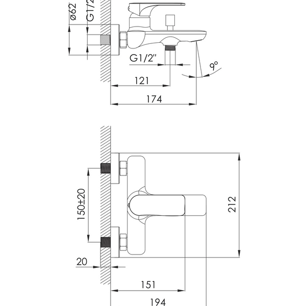Imprese Lednice хром. Змішувач для ванни, короткий: 174/35; клапан; латунь. f03207901BA f03207901BA фото