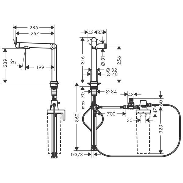 AQITTURA M91 змішувач для кухні, 240, 1jet, чорний матовий HANSGROHE 76804670 76804670 фото