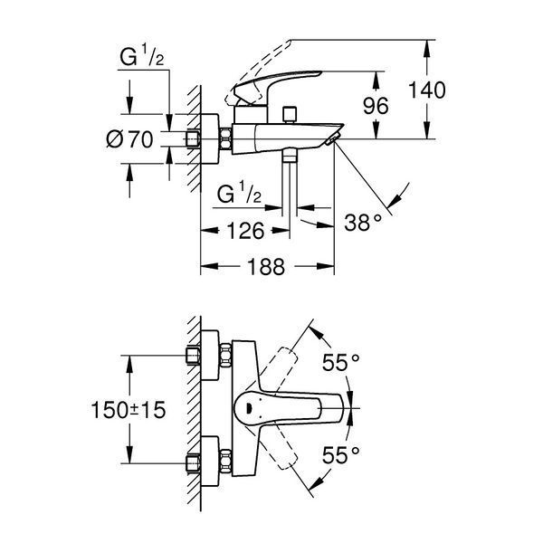 Змішувач для ванни GROHE EUROSMART 33300003, хром Grohe33300003 33300003 фото