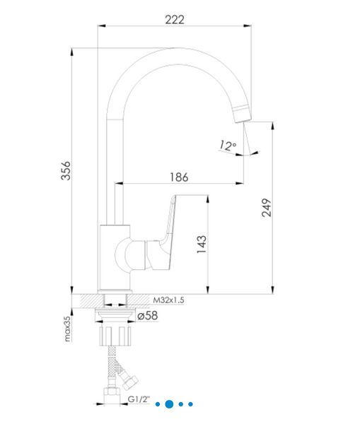 Imprese Kampa хром. Смеситель для кухни, высокий: 186x253/35; гайка; латунь. 55285 55285 фото