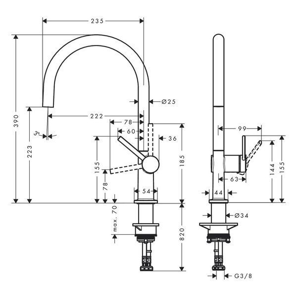 TALIS M54 змiшувач для кухнi 220, одноважiльний, 1jet, чорний матовий HANSGROHE 72804670 72804670 фото