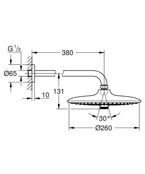 Euphoria 260 Верхний душ с держателем на стену, лейка 3 режима струи, Grohe 26458000 26458000 фото