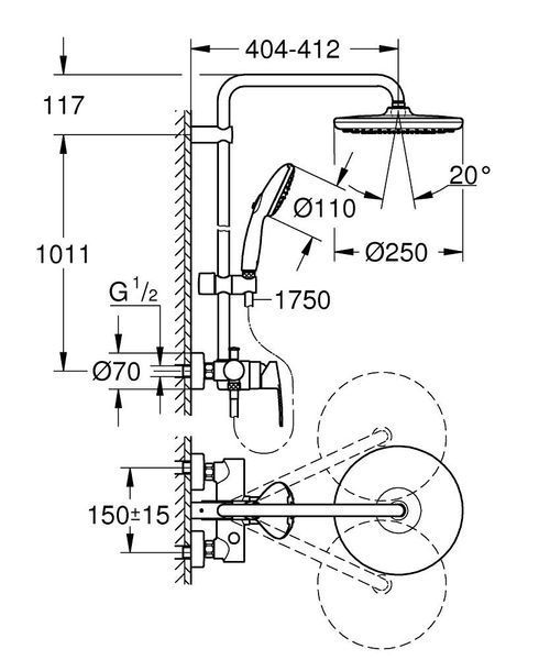 TEMPESTA SYSTEM душова система 250 з одноважільним змішувачем, колір хром&para; GROHE 26673001 26673001 фото