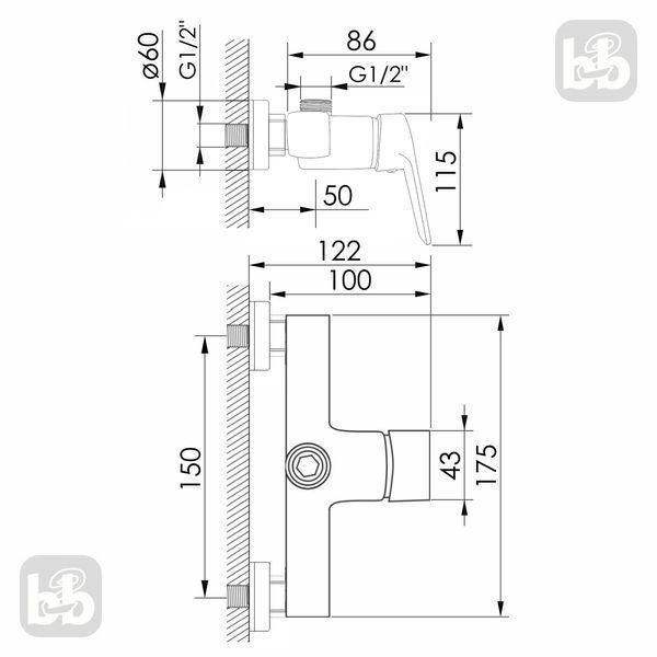 Imprese Krasa хром. Смеситель для душа: мм; 1/2; латунь. f03308601AA f03308601AA фото