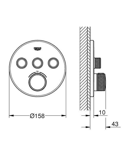Термостат для ванни прихованого монтажу Grohe Grohtherm SmartControl, 3 виходи, кнопки, зовнішня частина, хром 29121000 29121000 фото