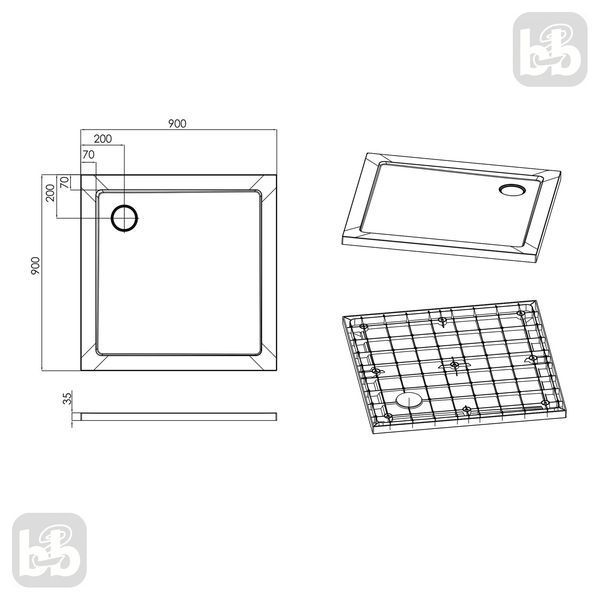 Imprese ShowerPad белый. Душевой поддон 90*90*3,5см ультратонкий, композитный (до 500кг). SPS-9090 86485 фото