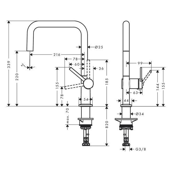 Talis M54 Змiшувач для кухнi, одноважiльний, U 220, 1jet, хром HANSGROHE 72806000 72806000 фото