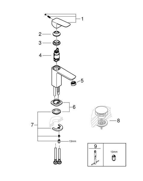 Матовий чорний Змішувач для умивальника, одноважільний, S-SiZE, Grohe Cubeo1016992430 1016992430 фото