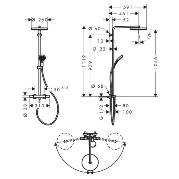 PULSIFY S PURO Showerpipe душова система 260 з термостатом, колір чорний матовий HANSGROHE 24237670 24237670 фото