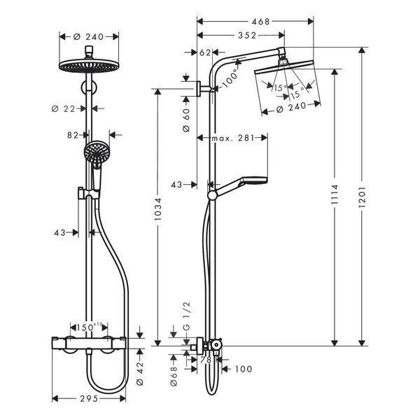 Crometta S 240 1jet Showerpipe Душова система з термостатом, хром HANSGROHE 27267000 27267000 фото