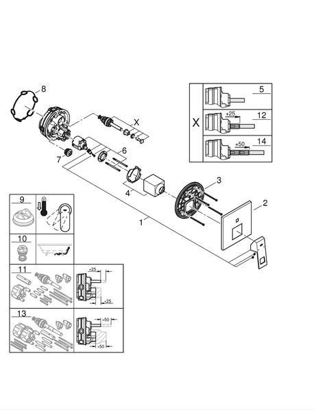 Смеситель для душа скрытого монтажа, 2 выхода, Grohe Eurocube 24062000 24062000 фото