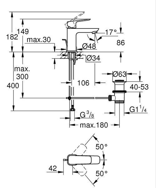 Cubeo матовий чорний змішувач для раковини 3/8&Prime; S-розміру Grohe 1016942430 1016942430 фото