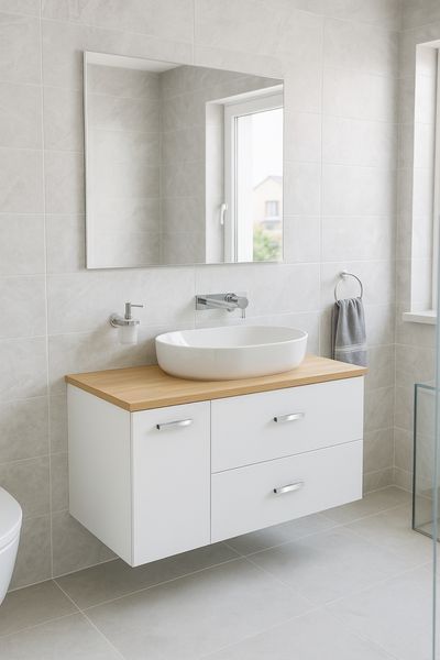 VICTORIA BASIC MODULAR комплект 89см: тумба 59см під накладний умивальник; модуль 30см із дверцятами; стільниця89 см; колір:білий/білий/дуб ROCA A85657580D A85657580D фото