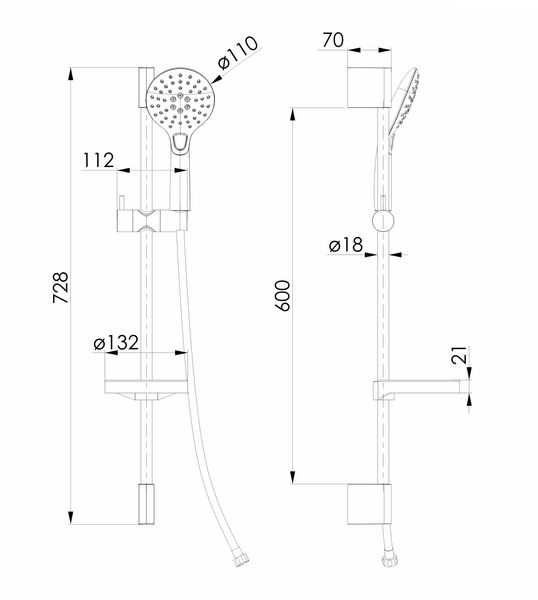 Черный набор для душа 72см стойка с лейкой Volle CASCADA B45 1586.170504 1586.170504 фото