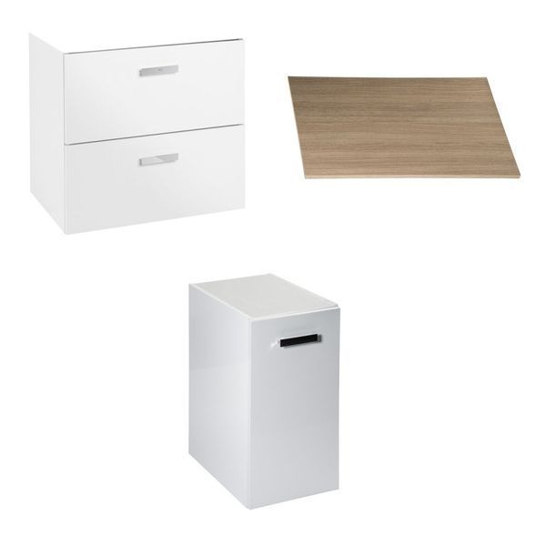 VICTORIA BASIC MODULAR комплект 89см: тумба 59см під накладний умивальник; модуль 30см із дверцятами; стільниця89 см; колір:білий/білий/дуб ROCA A85657580D A85657580D фото