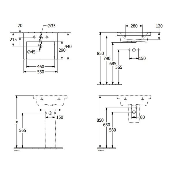 Мебельный Умывальник 55*44см SUBWAY 3.0 раковина Villeroy&Boch 4А705501 4А705501 фото