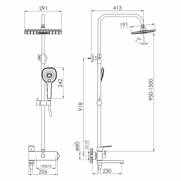 Imprese Loreta хром. Душова система Колонна Showerpipe, змішувач для ванни. t03004301SQ 93349 фото