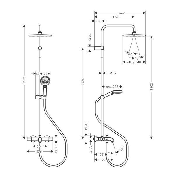 VERNIS SHAPE душева система Showerpipe 240 з термостатом для ванни, 1jet, чорний матовий HANSGROHE 26900670 26900670 фото