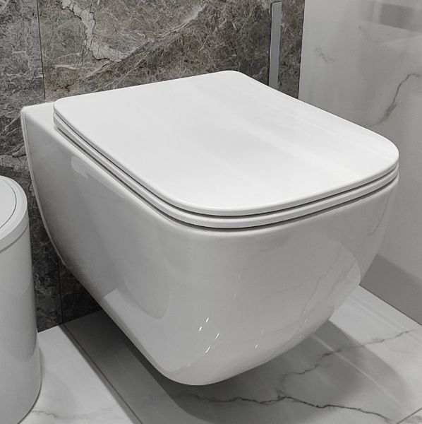 Imprese KUBIK (белій). Сиденье-крішка для унитаза (410x345/125+60; с микролифтом; с креплением; отбойники беліе; slim; duroplast). 6108 97546, 95248 фото