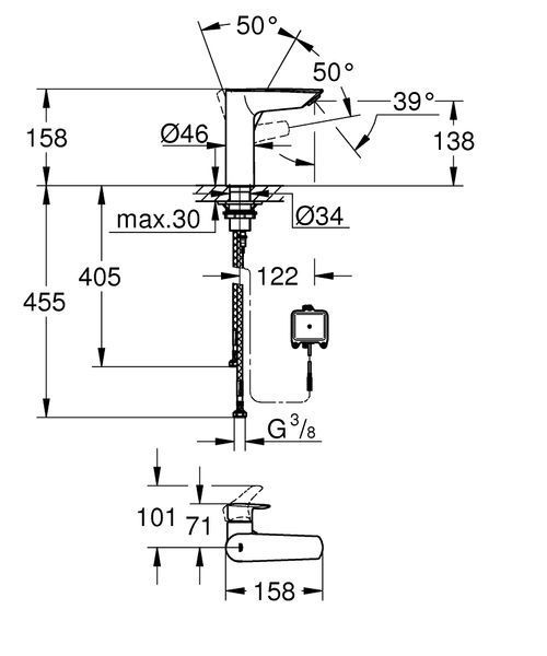 Змішувач для умивальника з інфрачервоною електронікою 6V, хром, Grohe Eurosmart New 23975003 23975003 фото