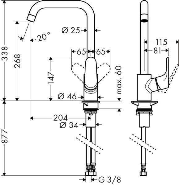 Focus 260 Змішувач для кухні, одноважiльний, кол. пiд сталь HANSGROHE 31820800 31820800 фото