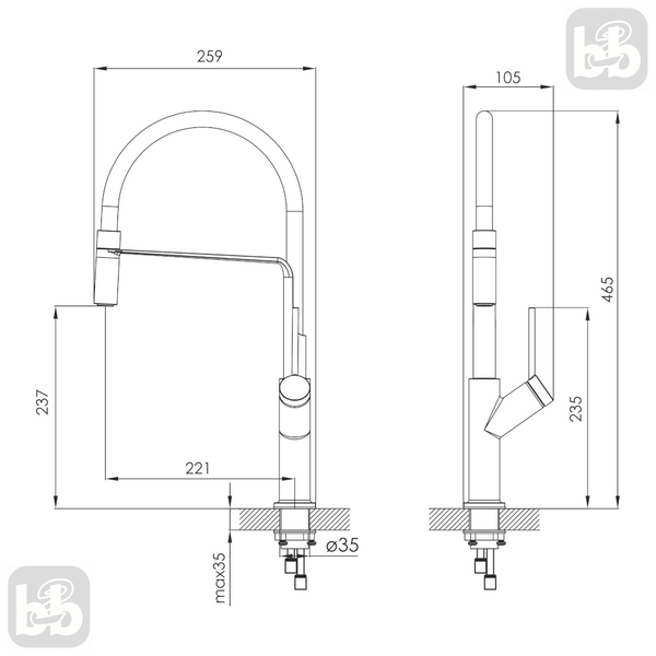Imprese Boa BS хром. Смеситель для кухни с гибким шлангом с лейкой: 221x237/35; латунь. f03401401BS 94219 фото