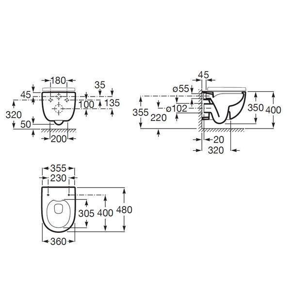 MERIDIAN Rimless унiтаз пiдвiсний CPT, в комплектi з сидiнням Urea/Duroplast Slim, slow closing (48см) ROCA A34H242000 A34H242000 фото