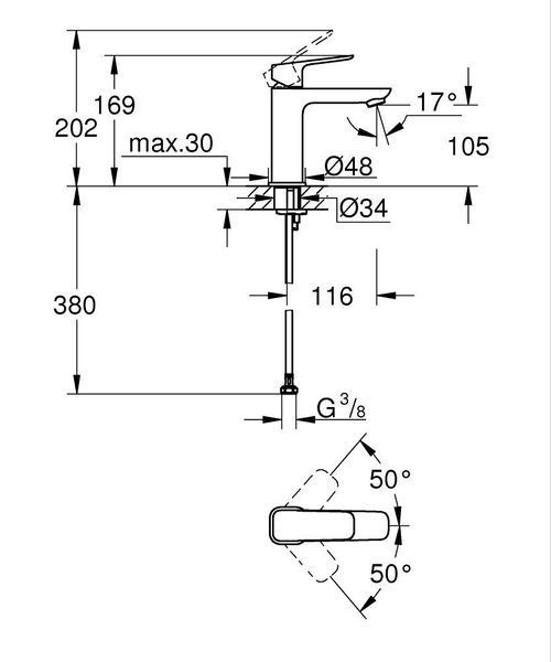 CUBEO змішувач для умивальника одноважільний М-Size, колір чорний матовий Grohe 1017552430 1017552430 фото