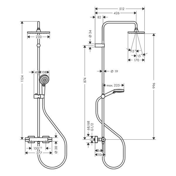 VERNIS SHAPE душова система Showerpipe 230 з термостатом, 1jet, чорний матовий HANSGROHE 26286670 26286670 фото