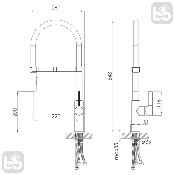 Imprese Boa WS матовый черный. Смеситель для кухни, на 2 воды, лейка: 220x200/35; латунь. f03401410WS 94218 фото