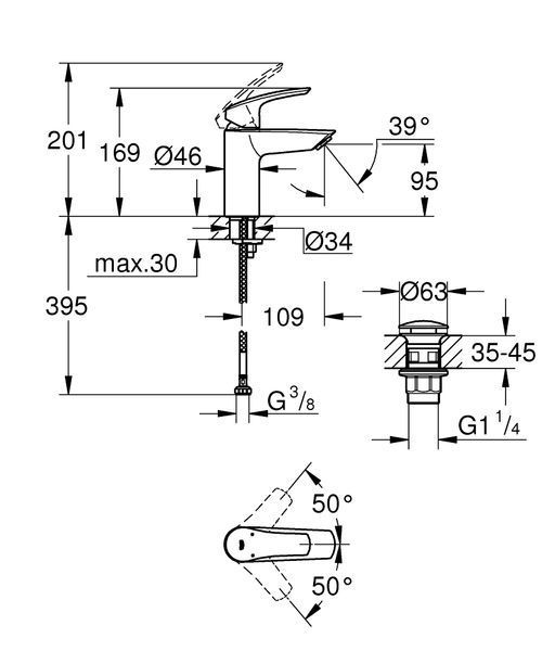 Eurosmart матовий чорний змішувач для умивальника Grohe 239222433 239222433 фото